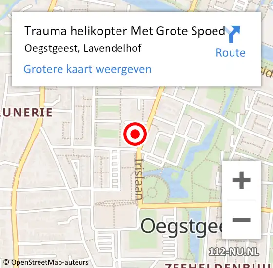 Locatie op kaart van de 112 melding: Trauma helikopter Met Grote Spoed Naar Oegstgeest, Lavendelhof op 11 juli 2021 21:10