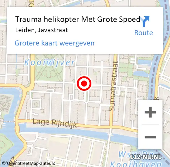 Locatie op kaart van de 112 melding: Trauma helikopter Met Grote Spoed Naar Leiden, Javastraat op 11 juli 2021 21:38