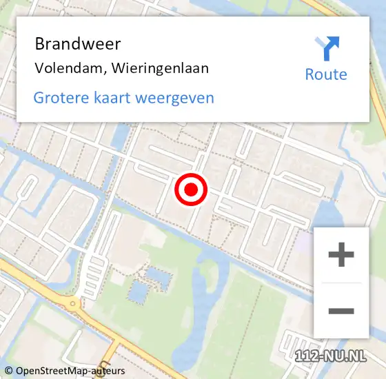 Locatie op kaart van de 112 melding: Brandweer Volendam, Wieringenlaan op 11 juli 2021 21:45