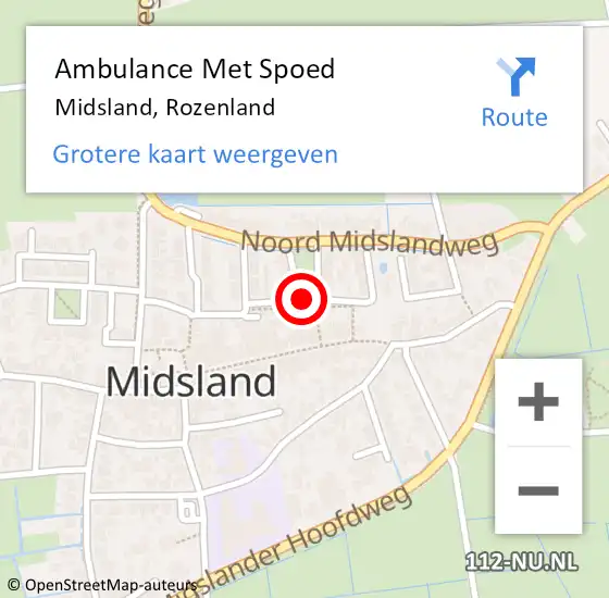 Locatie op kaart van de 112 melding: Ambulance Met Spoed Naar Midsland, Rozenland op 5 oktober 2013 09:25