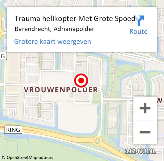 Locatie op kaart van de 112 melding: Trauma helikopter Met Grote Spoed Naar Barendrecht, Adrianapolder op 11 juli 2021 22:52