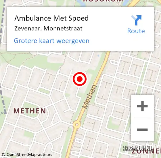 Locatie op kaart van de 112 melding: Ambulance Met Spoed Naar Zevenaar, Monnetstraat op 11 juli 2021 23:02