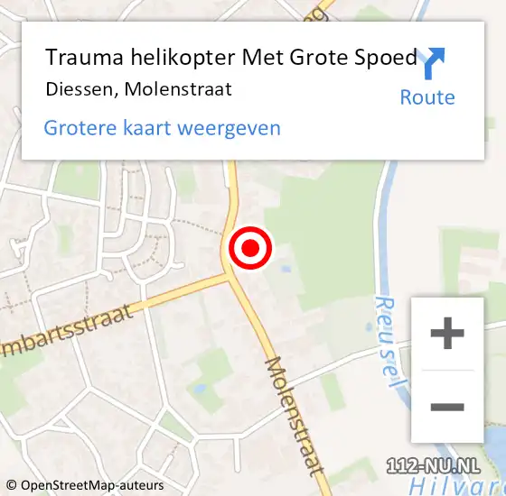 Locatie op kaart van de 112 melding: Trauma helikopter Met Grote Spoed Naar Diessen, Molenstraat op 11 juli 2021 23:42