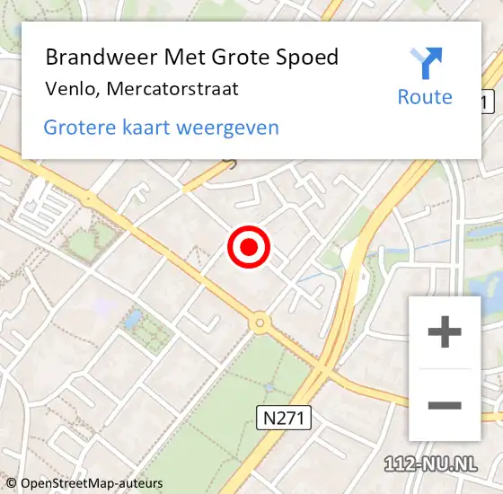 Locatie op kaart van de 112 melding: Brandweer Met Grote Spoed Naar Venlo, Mercatorstraat op 11 juli 2021 23:49