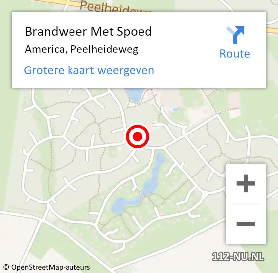 Locatie op kaart van de 112 melding: Brandweer Met Spoed Naar America, Peelheideweg op 12 juli 2021 00:27