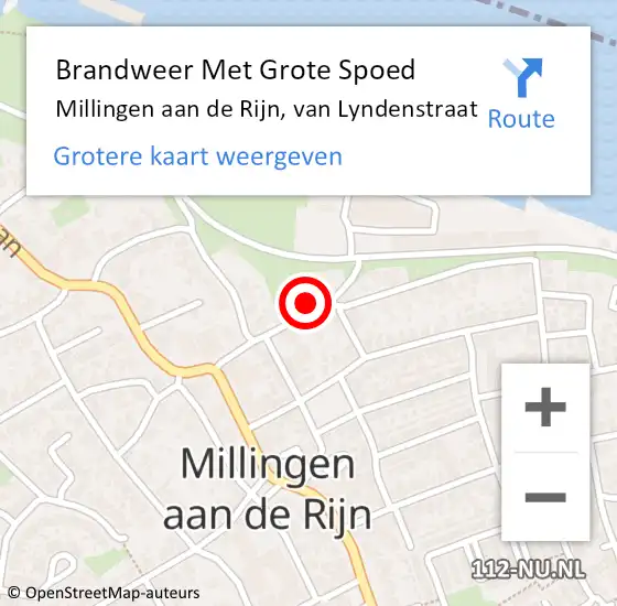 Locatie op kaart van de 112 melding: Brandweer Met Grote Spoed Naar Millingen aan de Rijn, van Lyndenstraat op 12 juli 2021 00:38