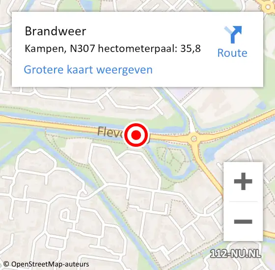 Locatie op kaart van de 112 melding: Brandweer Kampen, N307 hectometerpaal: 35,8 op 12 juli 2021 01:16