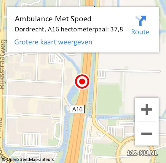 Locatie op kaart van de 112 melding: Ambulance Met Spoed Naar Dordrecht, A16 hectometerpaal: 37,8 op 12 juli 2021 02:53