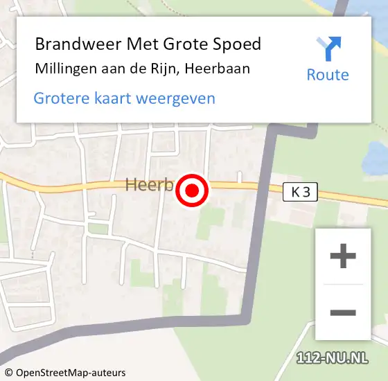 Locatie op kaart van de 112 melding: Brandweer Met Grote Spoed Naar Millingen aan de Rijn, Heerbaan op 12 juli 2021 03:31