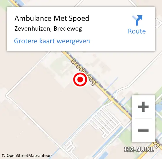 Locatie op kaart van de 112 melding: Ambulance Met Spoed Naar Zevenhuizen, Bredeweg op 12 juli 2021 04:17