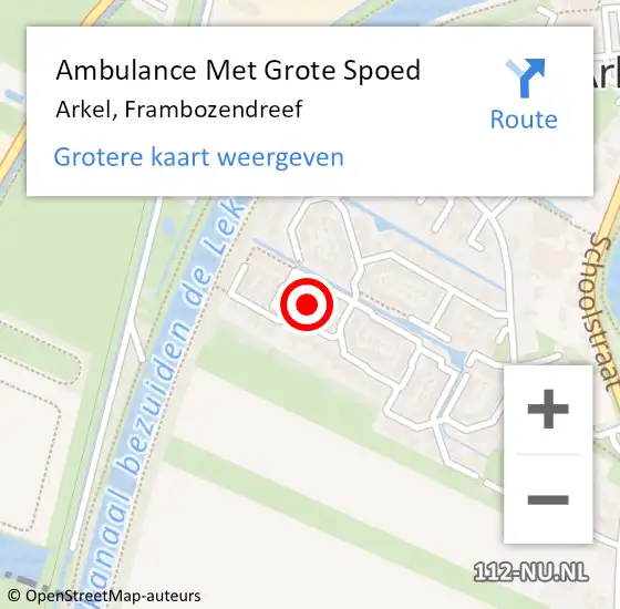 Locatie op kaart van de 112 melding: Ambulance Met Grote Spoed Naar Arkel, Frambozendreef op 12 juli 2021 05:15