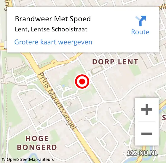 Locatie op kaart van de 112 melding: Brandweer Met Spoed Naar Lent, Lentse Schoolstraat op 12 juli 2021 06:05