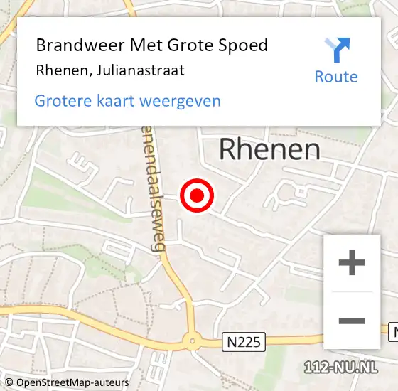 Locatie op kaart van de 112 melding: Brandweer Met Grote Spoed Naar Rhenen, Julianastraat op 12 juli 2021 06:30