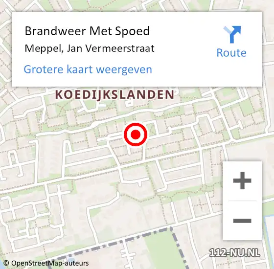 Locatie op kaart van de 112 melding: Brandweer Met Spoed Naar Meppel, Jan Vermeerstraat op 12 juli 2021 06:54