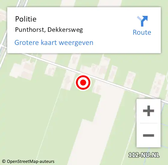 Locatie op kaart van de 112 melding: Politie Punthorst, Dekkersweg op 12 juli 2021 06:57