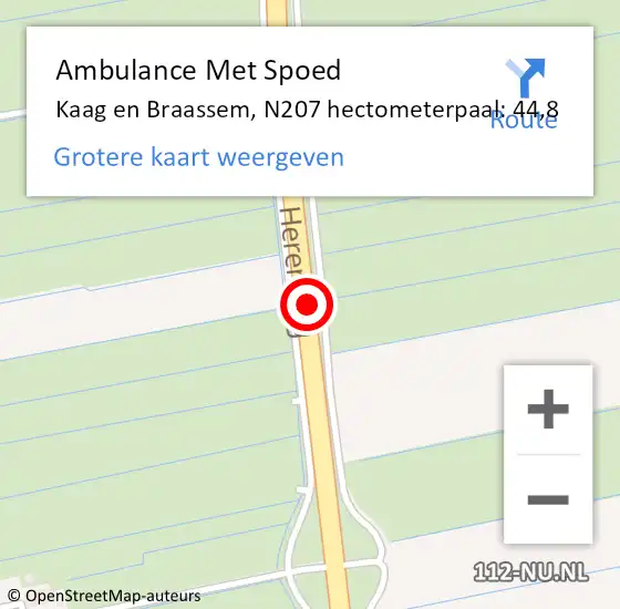 Locatie op kaart van de 112 melding: Ambulance Met Spoed Naar Kaag en Braassem, N207 hectometerpaal: 44,8 op 12 juli 2021 07:04