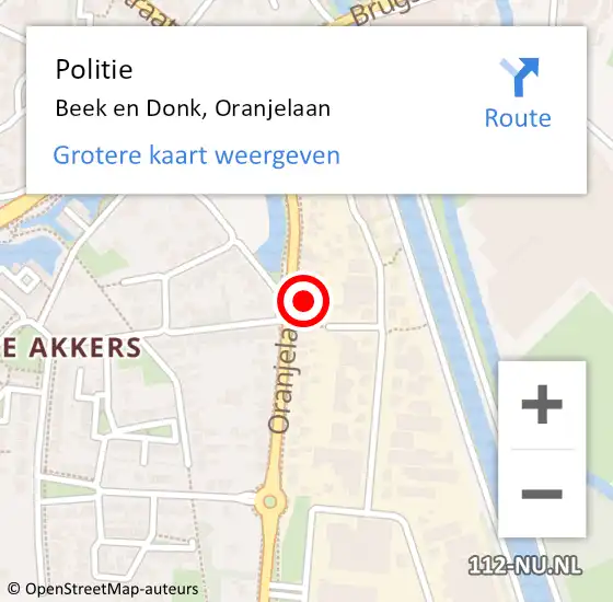 Locatie op kaart van de 112 melding: Politie Beek en Donk, Oranjelaan op 12 juli 2021 07:10