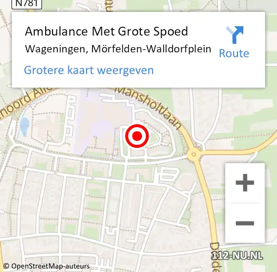 Locatie op kaart van de 112 melding: Ambulance Met Grote Spoed Naar Wageningen, Mörfelden-Walldorfplein op 12 juli 2021 07:45