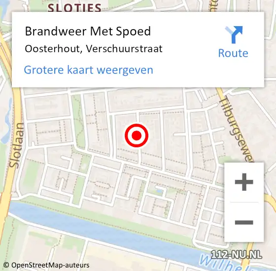 Locatie op kaart van de 112 melding: Brandweer Met Spoed Naar Oosterhout, Verschuurstraat op 12 juli 2021 07:57