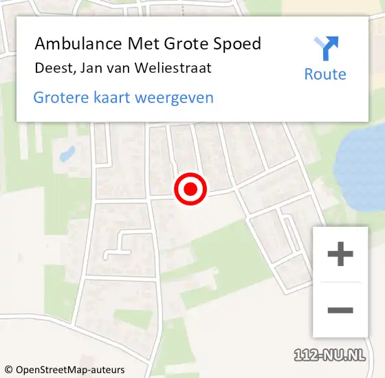 Locatie op kaart van de 112 melding: Ambulance Met Grote Spoed Naar Deest, Jan van Weliestraat op 12 juli 2021 08:04