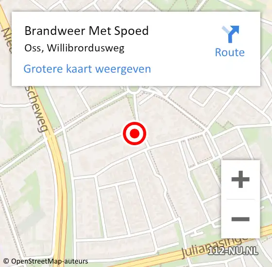 Locatie op kaart van de 112 melding: Brandweer Met Spoed Naar Oss, Willibrordusweg op 12 juli 2021 08:06