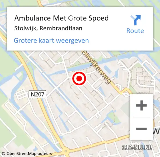Locatie op kaart van de 112 melding: Ambulance Met Grote Spoed Naar Stolwijk, Rembrandtlaan op 12 juli 2021 09:16