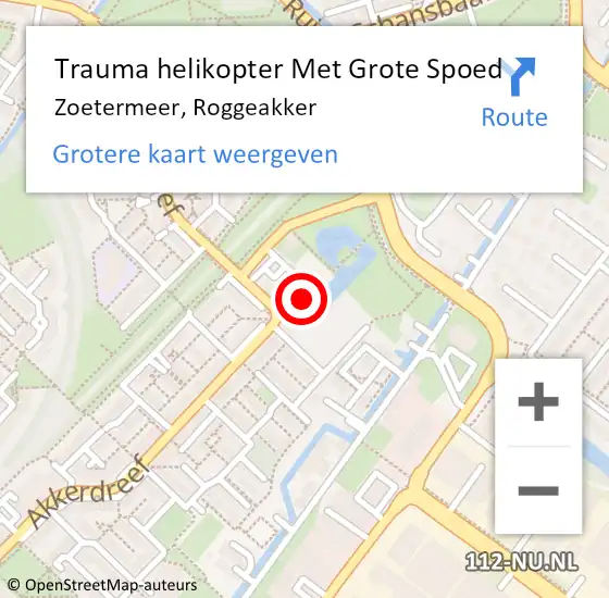 Locatie op kaart van de 112 melding: Trauma helikopter Met Grote Spoed Naar Zoetermeer, Roggeakker op 12 juli 2021 09:28