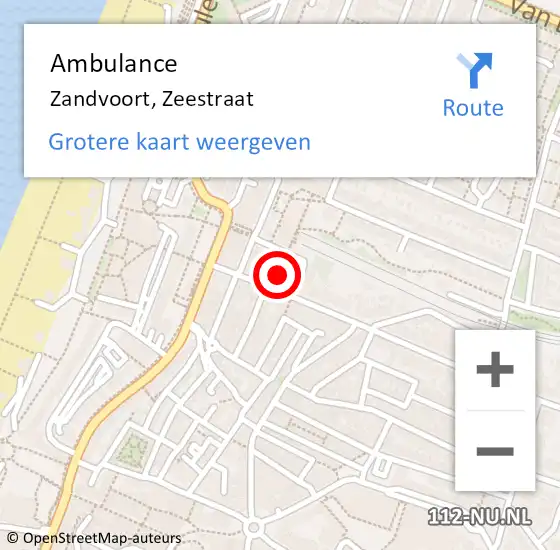 Locatie op kaart van de 112 melding: Ambulance Zandvoort, Zeestraat op 12 juli 2021 09:49