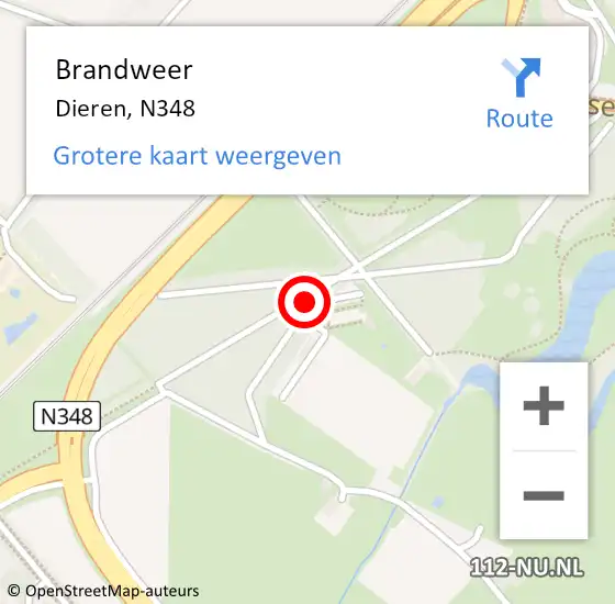 Locatie op kaart van de 112 melding: Brandweer Dieren, N348 op 16 juni 2014 09:44