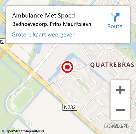 Locatie op kaart van de 112 melding: Ambulance Met Spoed Naar Badhoevedorp, Prins Mauritslaan op 12 juli 2021 09:56