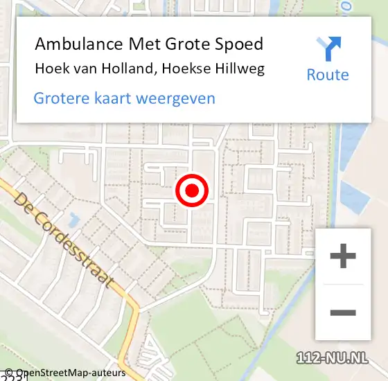 Locatie op kaart van de 112 melding: Ambulance Met Grote Spoed Naar Hoek van Holland, Hoekse Hillweg op 12 juli 2021 09:57