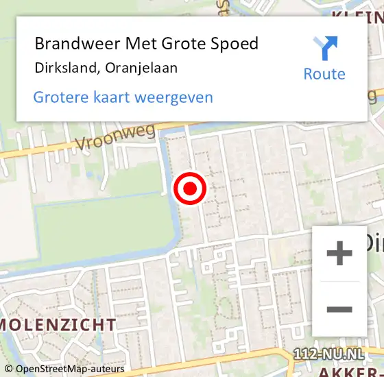 Locatie op kaart van de 112 melding: Brandweer Met Grote Spoed Naar Dirksland, Oranjelaan op 12 juli 2021 10:05