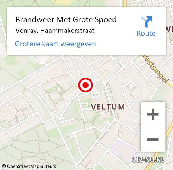 Locatie op kaart van de 112 melding: Brandweer Met Grote Spoed Naar Venray, Haammakerstraat op 12 juli 2021 10:24