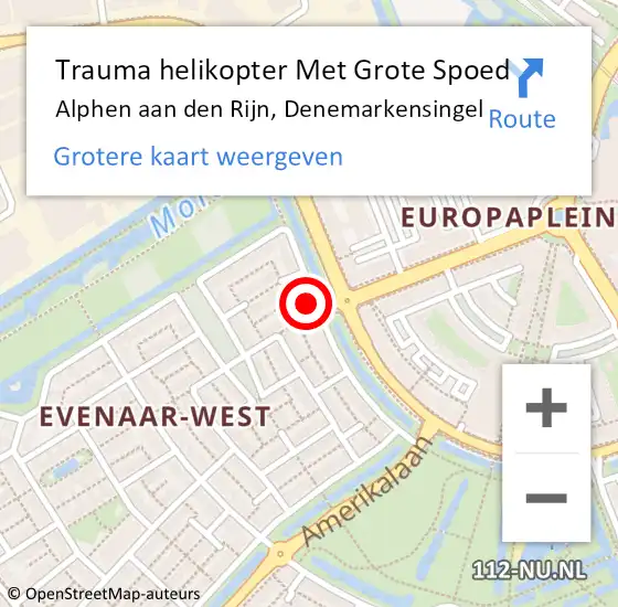 Locatie op kaart van de 112 melding: Trauma helikopter Met Grote Spoed Naar Alphen aan den Rijn, Denemarkensingel op 12 juli 2021 11:03