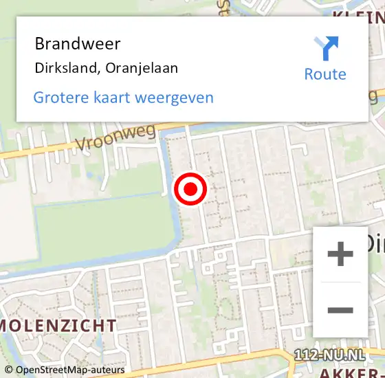 Locatie op kaart van de 112 melding: Brandweer Dirksland, Oranjelaan op 12 juli 2021 11:08