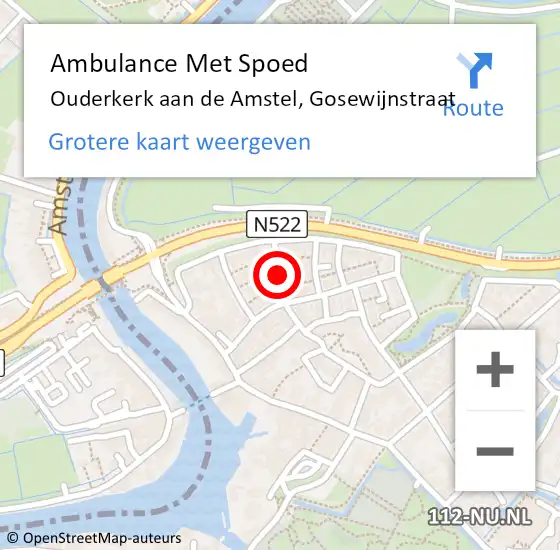 Locatie op kaart van de 112 melding: Ambulance Met Spoed Naar Ouderkerk aan de Amstel, Gosewijnstraat op 12 juli 2021 11:48