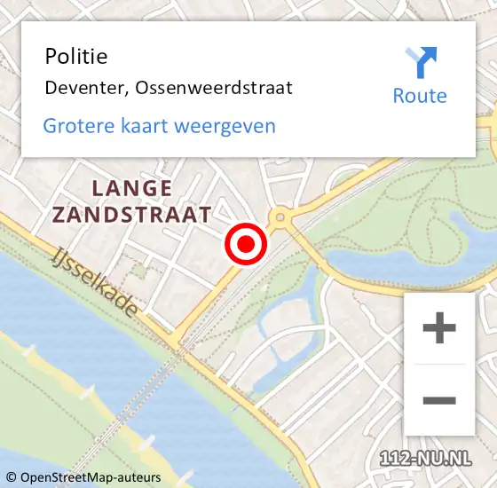 Locatie op kaart van de 112 melding: Politie Deventer, Ossenweerdstraat op 12 juli 2021 11:54