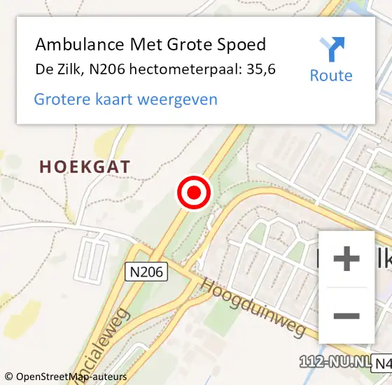 Locatie op kaart van de 112 melding: Ambulance Met Grote Spoed Naar De Zilk, N206 hectometerpaal: 35,6 op 16 juni 2014 10:00