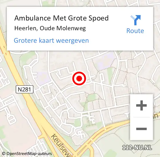 Locatie op kaart van de 112 melding: Ambulance Met Grote Spoed Naar Heerlen, Oude Molenweg op 12 juli 2021 12:40