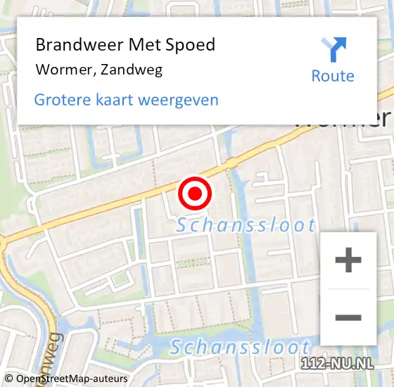 Locatie op kaart van de 112 melding: Brandweer Met Spoed Naar Wormer, Zandweg op 12 juli 2021 12:40