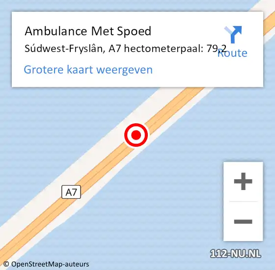 Locatie op kaart van de 112 melding: Ambulance Met Spoed Naar Súdwest-Fryslân, A7 hectometerpaal: 79,2 op 12 juli 2021 12:56