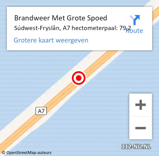 Locatie op kaart van de 112 melding: Brandweer Met Grote Spoed Naar Súdwest-Fryslân, A7 hectometerpaal: 79,2 op 12 juli 2021 13:02