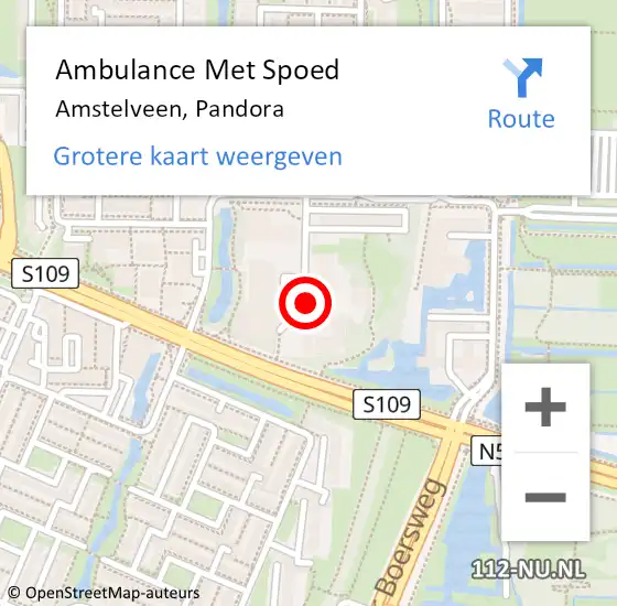 Locatie op kaart van de 112 melding: Ambulance Met Spoed Naar Amstelveen, Pandora op 12 juli 2021 13:07