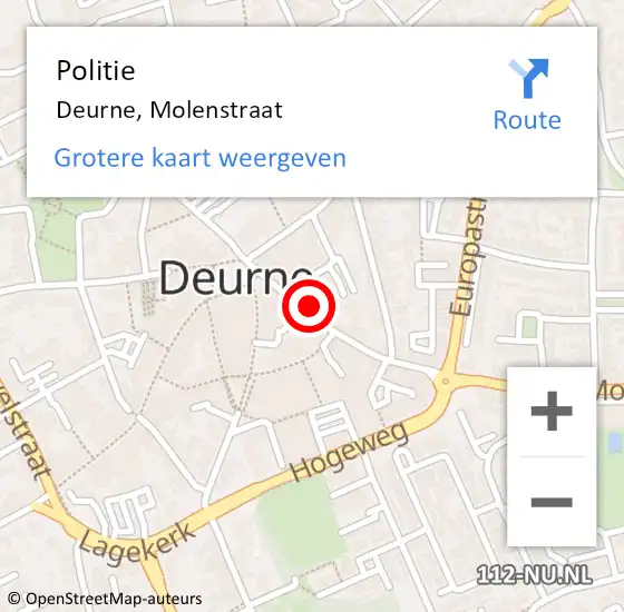 Locatie op kaart van de 112 melding: Politie Deurne, Molenstraat op 12 juli 2021 13:09