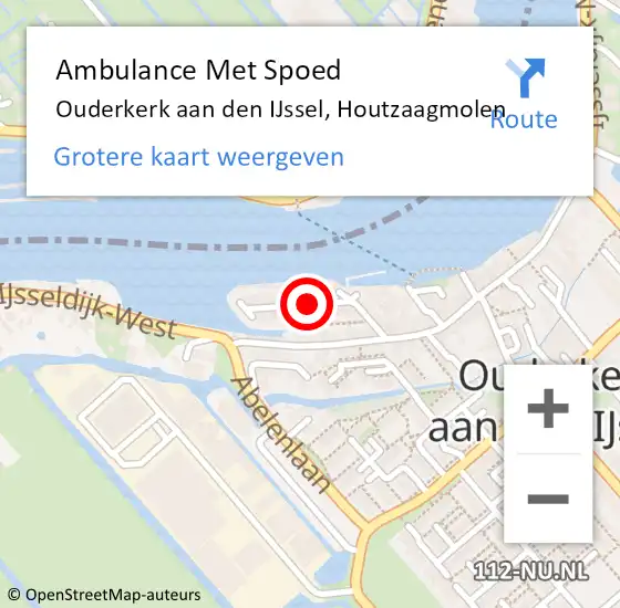 Locatie op kaart van de 112 melding: Ambulance Met Spoed Naar Ouderkerk aan den IJssel, Houtzaagmolen op 12 juli 2021 13:20