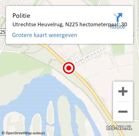 Locatie op kaart van de 112 melding: Politie Utrechtse Heuvelrug, N225 hectometerpaal: 30 op 12 juli 2021 13:32