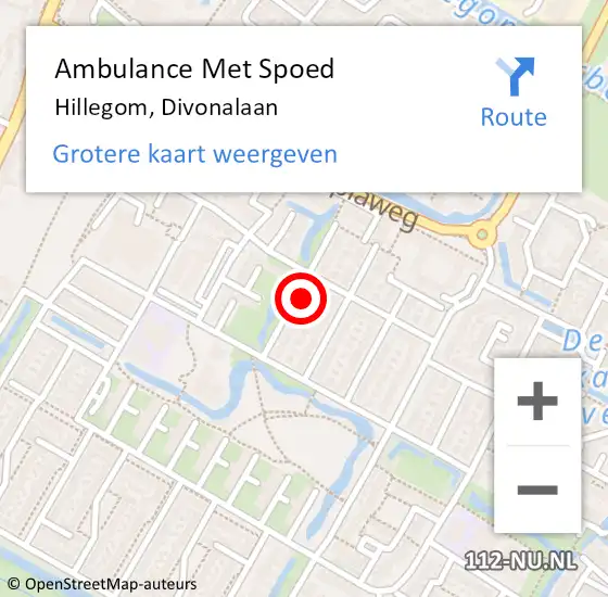 Locatie op kaart van de 112 melding: Ambulance Met Spoed Naar Hillegom, Divonalaan op 12 juli 2021 13:32