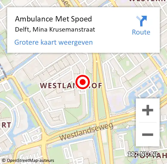 Locatie op kaart van de 112 melding: Ambulance Met Spoed Naar Delft, Mina Krusemanstraat op 12 juli 2021 13:55