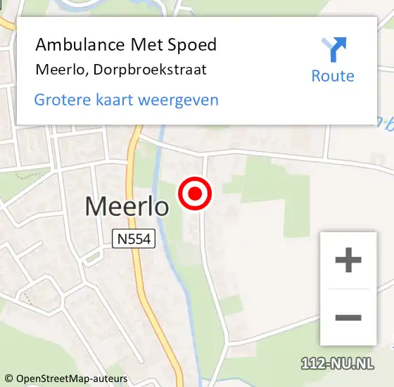 Locatie op kaart van de 112 melding: Ambulance Met Spoed Naar Meerlo, Dorpbroekstraat op 16 juni 2014 10:11