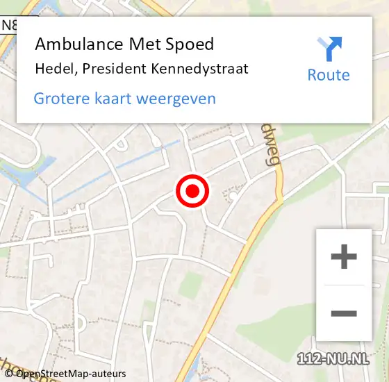 Locatie op kaart van de 112 melding: Ambulance Met Spoed Naar Hedel, President Kennedystraat op 12 juli 2021 14:09